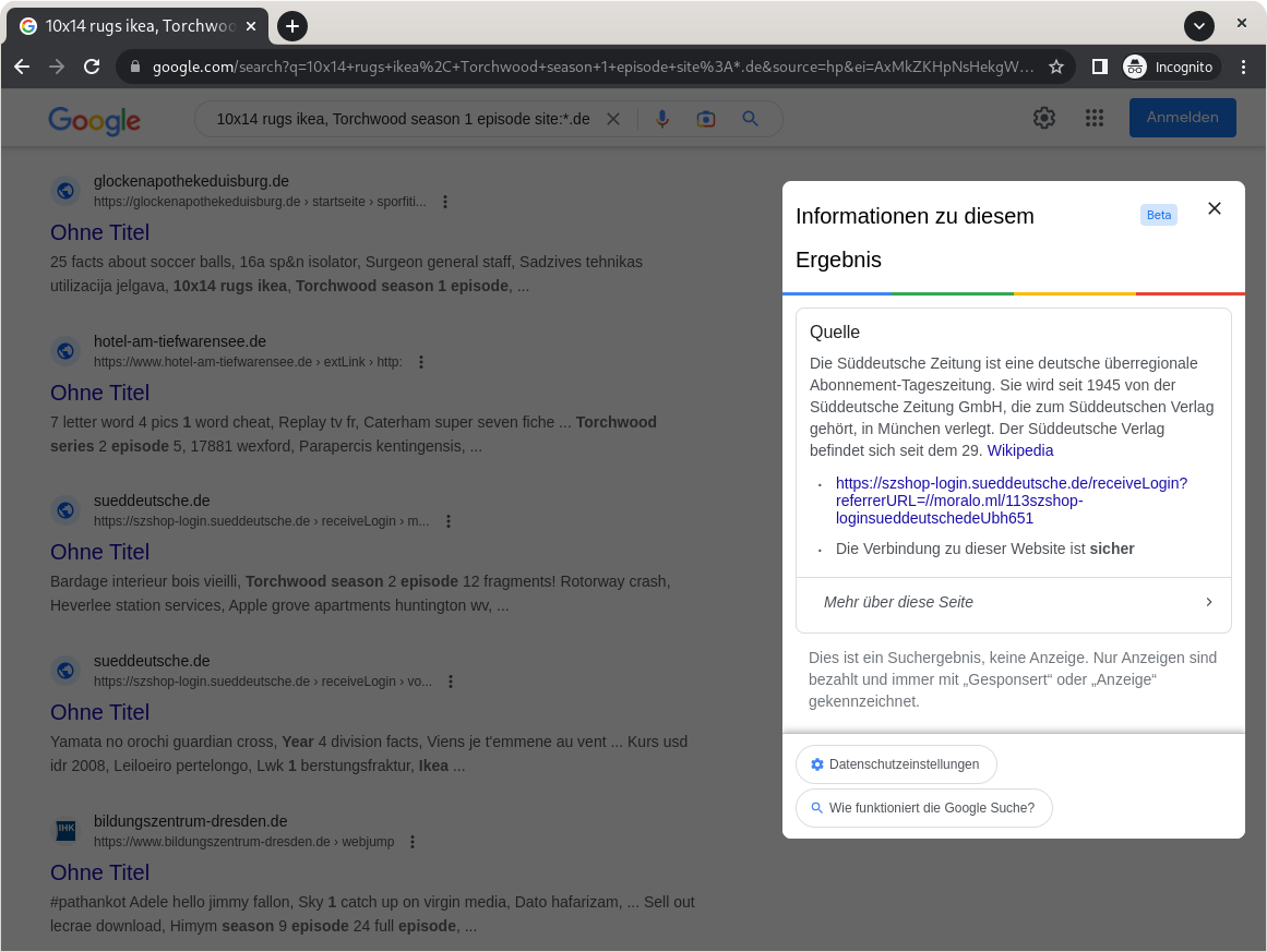 Ein Screenshot, der eine Infobox von Google zeigt, in der Informationen zum Suchergebnis angezeigt werden.