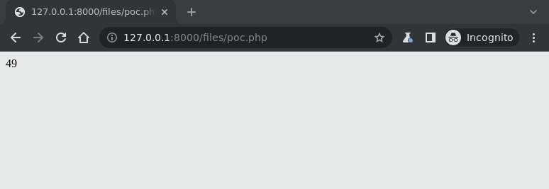Screenshot of Bolt CMS displaying the command output of the 7*7 PHP command