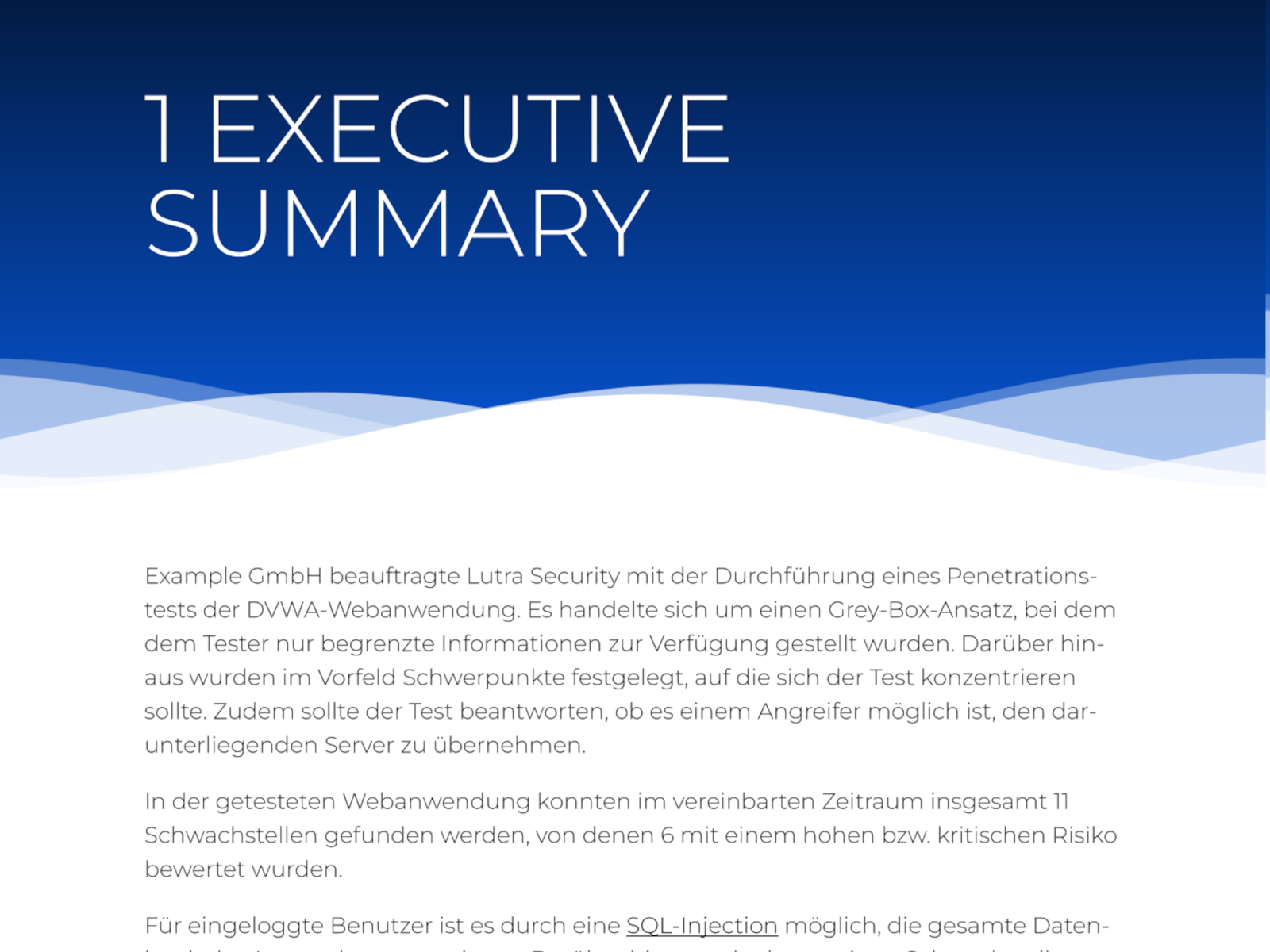 Excerpt from a Lutra Security penetration test report showing the management summary.