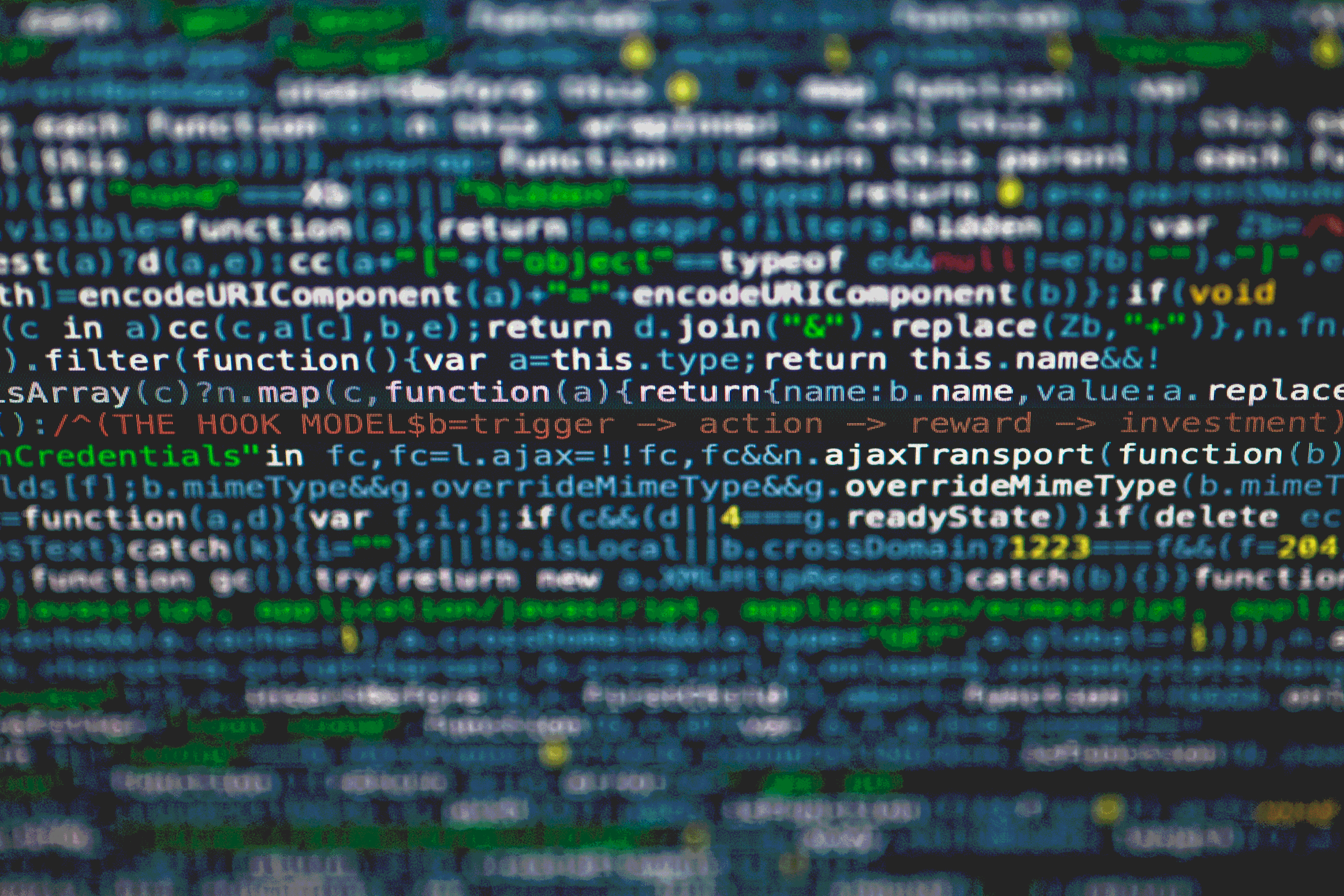 An image of JavaScript code to symbolize the technology behind web applications.